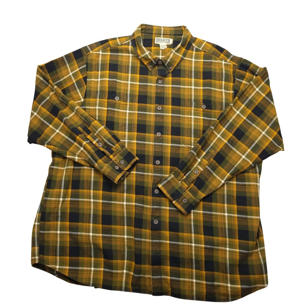 Duluth Trading Co Shirt Mens 3XLT Gold Plaid Flannel Long Sleeve Button Up